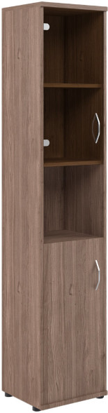 Шкаф колонка с малой глухой и стеклянной дверьми СУ-1.4(L) Ясень Шимо 406*365*1975